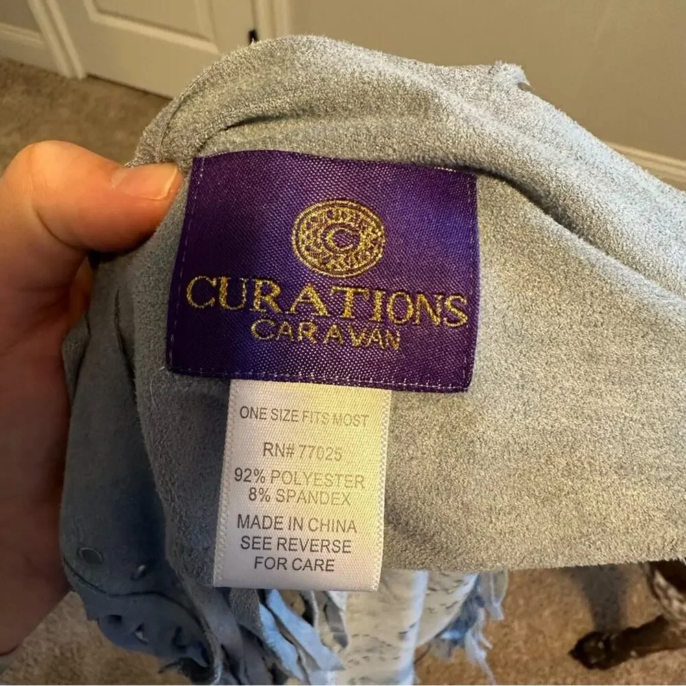 Curations Caravan Blue Embellished Faux Suede Skirt Scarf